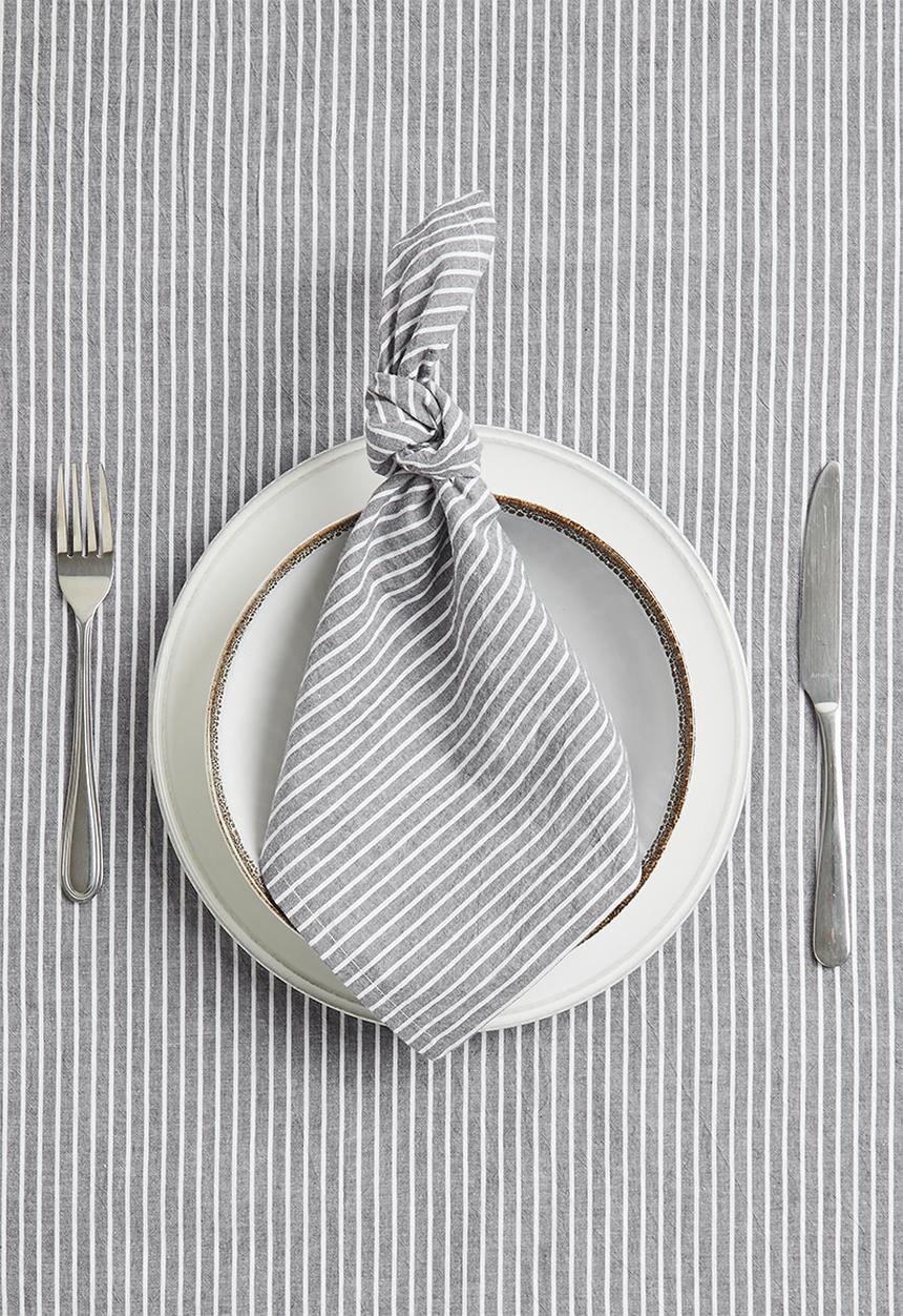 Sixth Floor - Cotton Yarn Dye Stripe Napkin Set of 4 - Grey & White