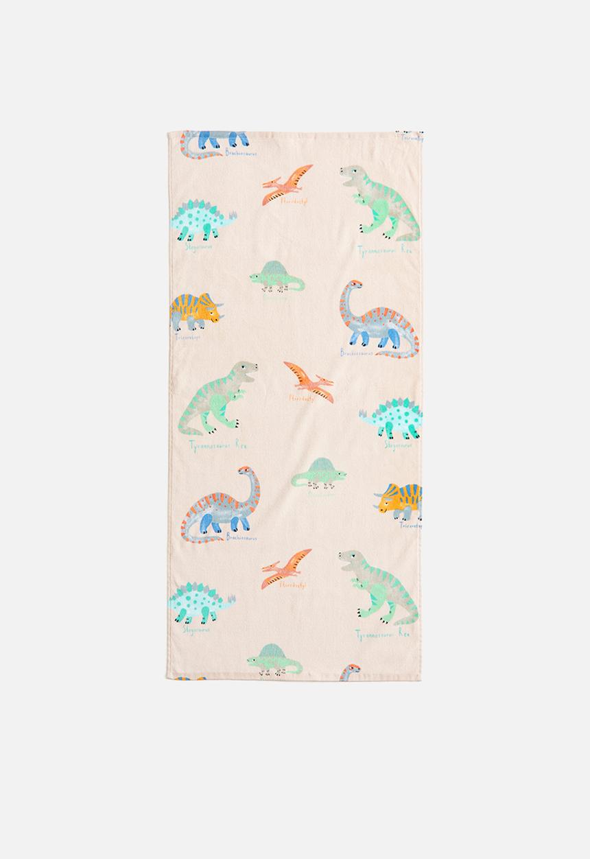 H&M - Patterned bath towel - light beige dinosaurs