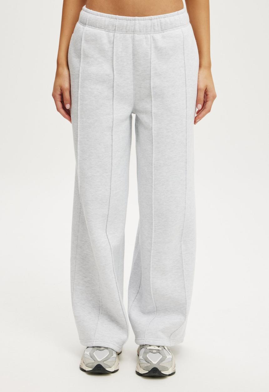 Cotton On - Plush Wide Leg Pintuck Trackpant - Cloudy Grey Marle