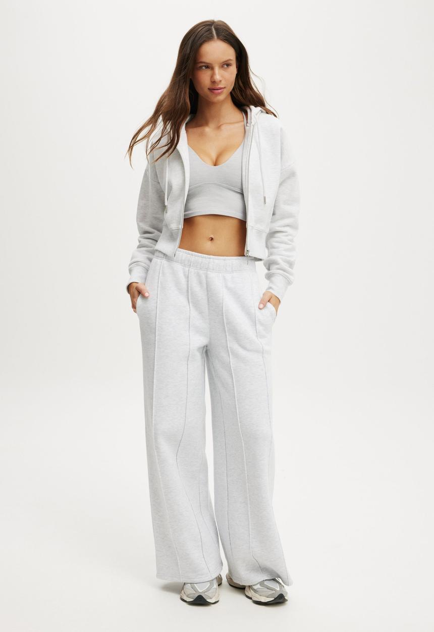 Cotton On - Plush Wide Leg Pintuck Trackpant - Cloudy Grey Marle