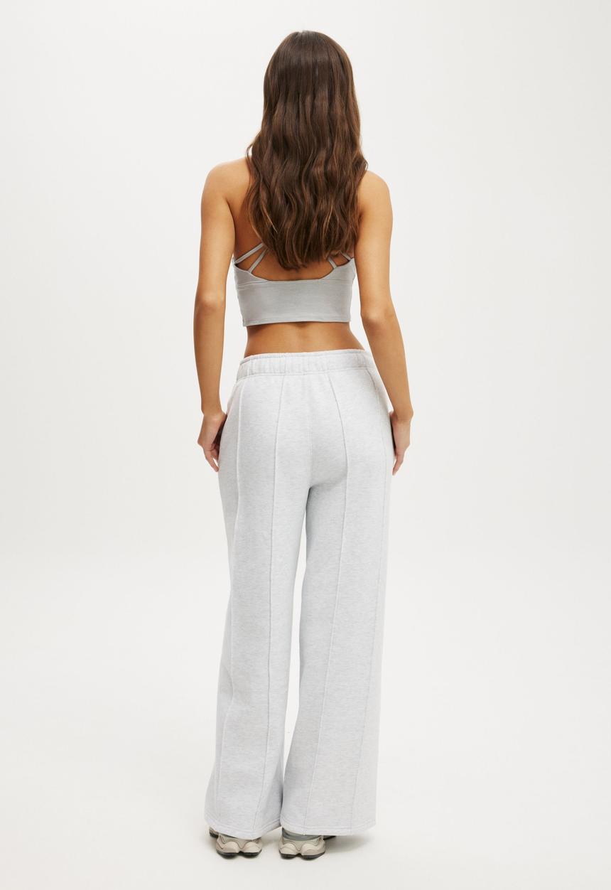 Cotton On - Plush Wide Leg Pintuck Trackpant - Cloudy Grey Marle