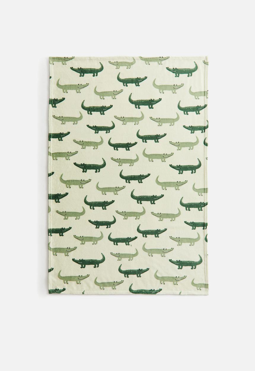 H&M - Patterned fleece blanket - light green crocodiles