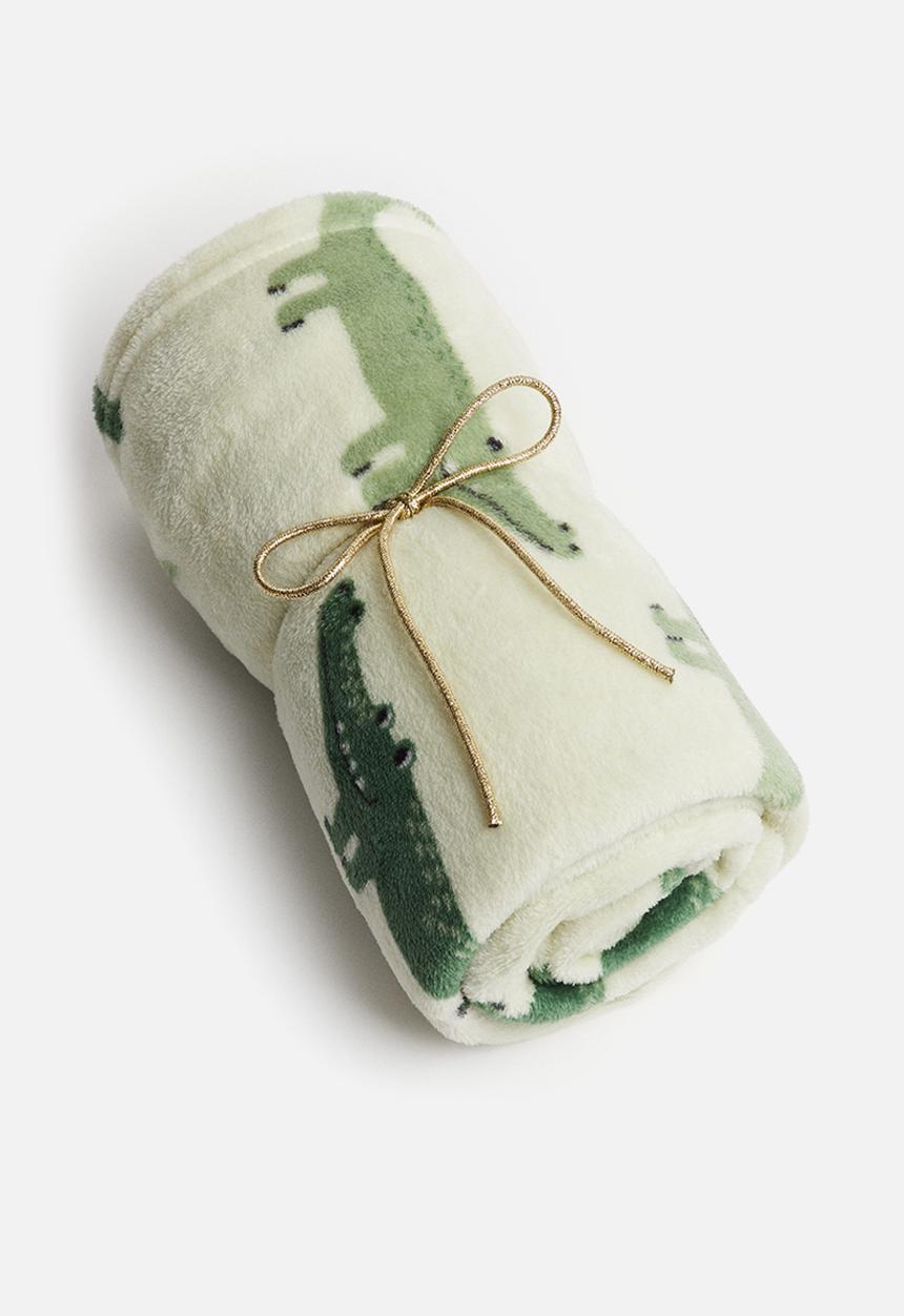 H&M - Patterned fleece blanket - light green crocodiles