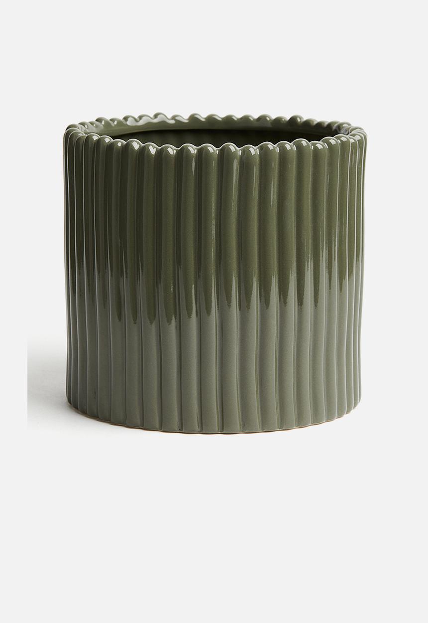 H&M - Large stoneware plant pot - khaki green
