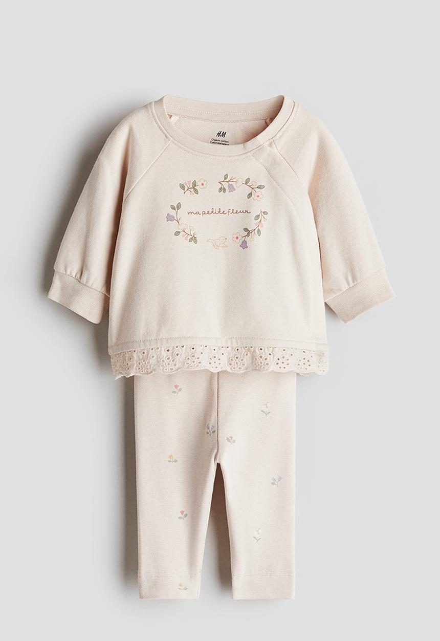 H&M - 2-piece cotton set - light beige floral