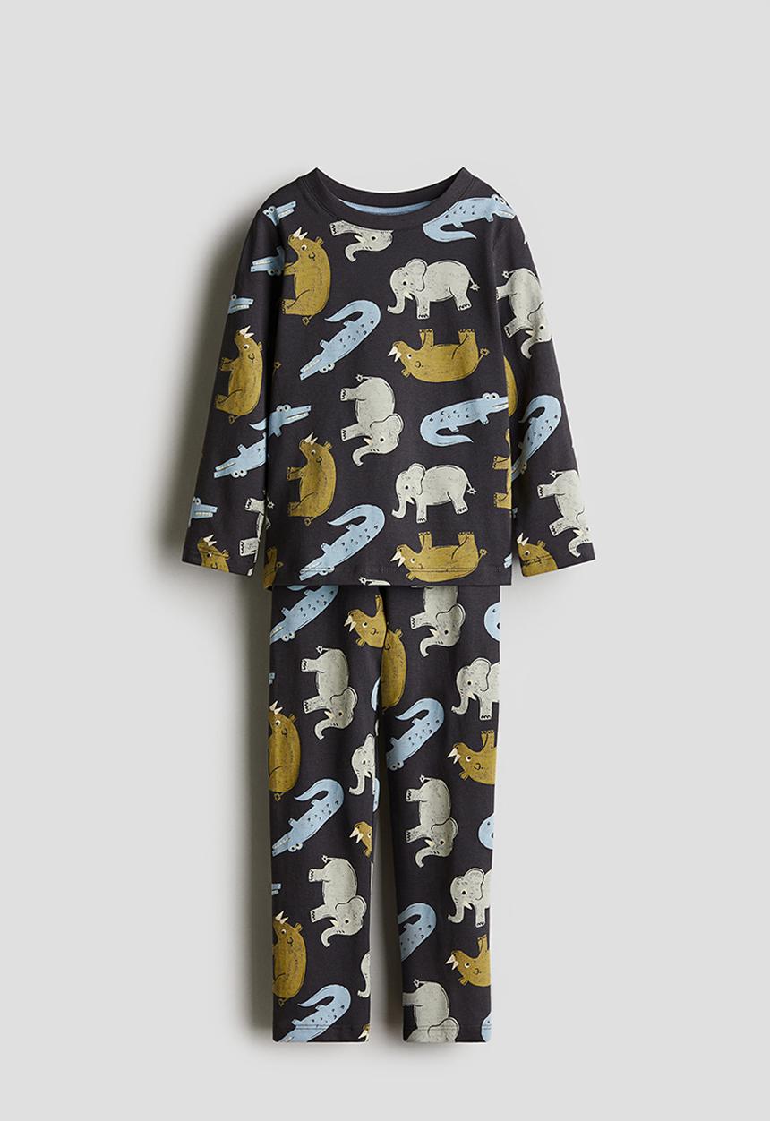 H&M - Patterned jersey pyjamas - dark grey dinosaurs