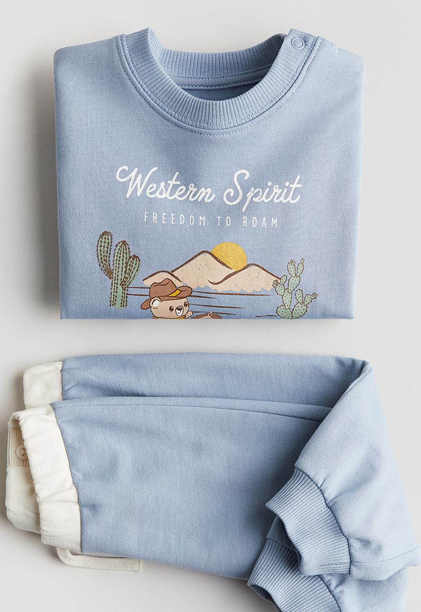 H&M - 2-piece sweatshirt set - dusty blue western spirit