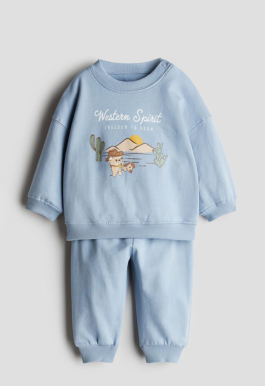 H&M - 2-piece sweatshirt set - dusty blue western spirit