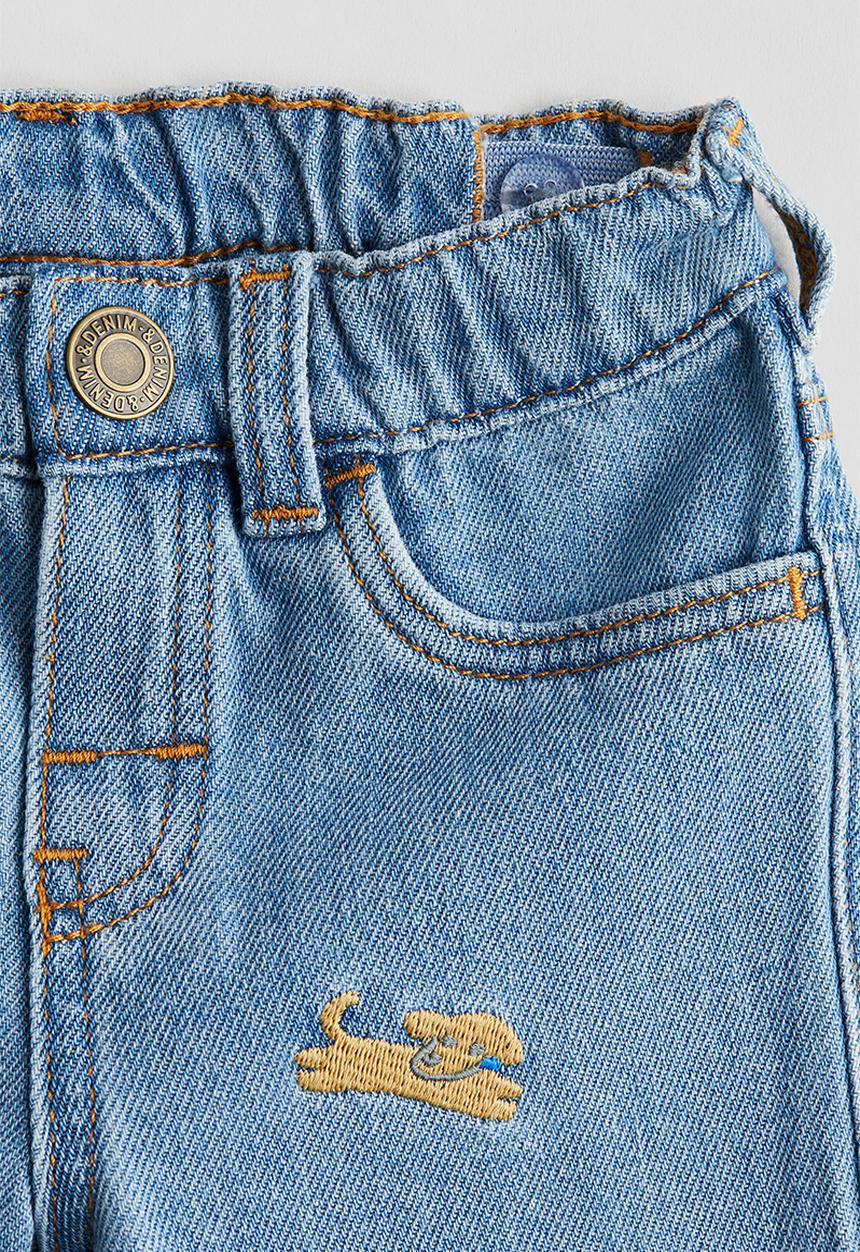H&M - Embroidery-detail jeans - denim blue dogs 