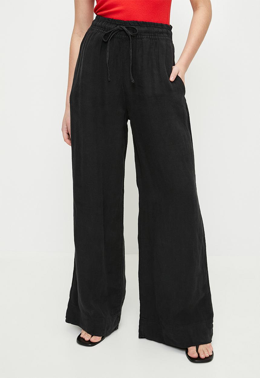 Trendyol - Linen elastic waist high waist extra trousers- brown