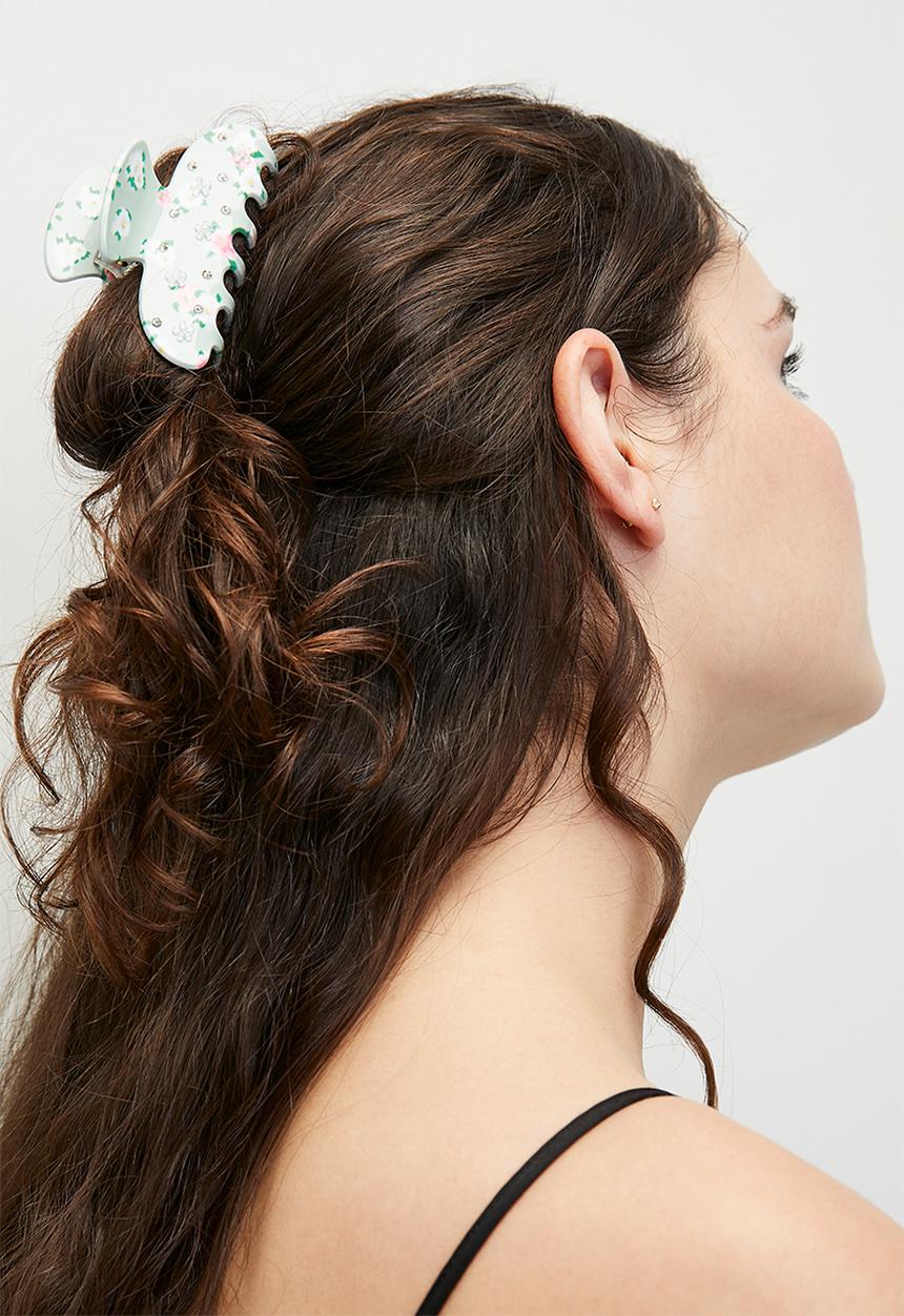 Tessa Design - Ivy hair claw grip with flower embellishment-green