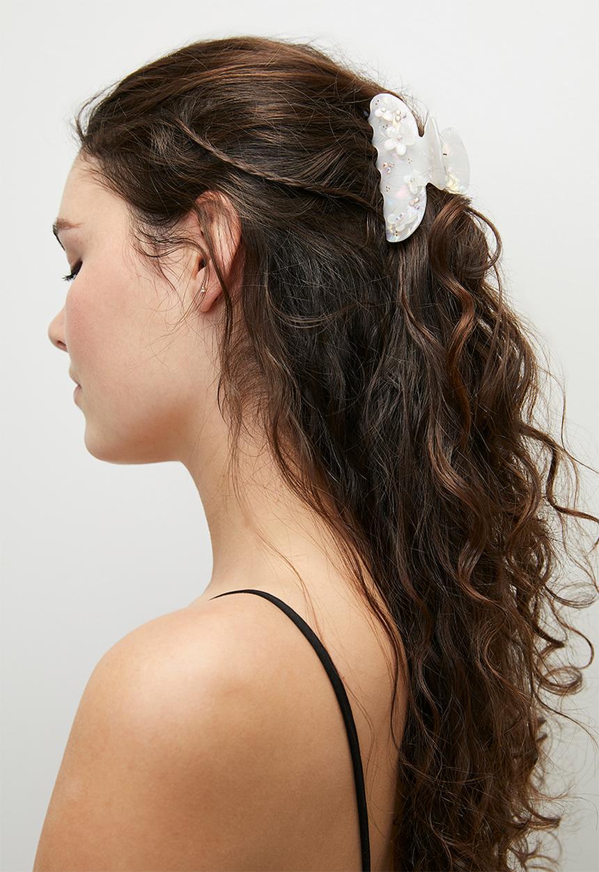 Tessa Design - Poppy hair claw clip with flower embelishment-pearlescent