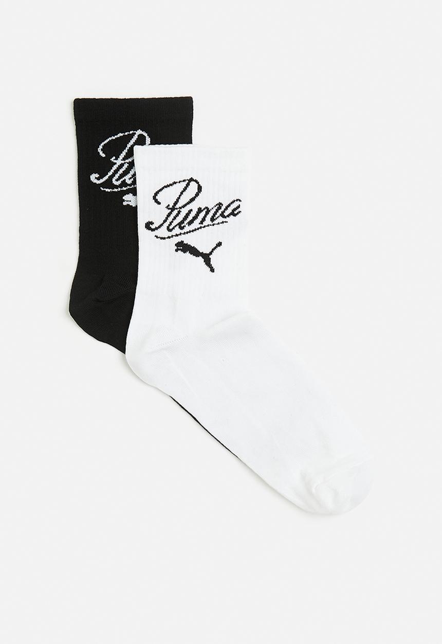 PUMA - Mens 2 Pk Script Logo Crew Sock - puma black & white