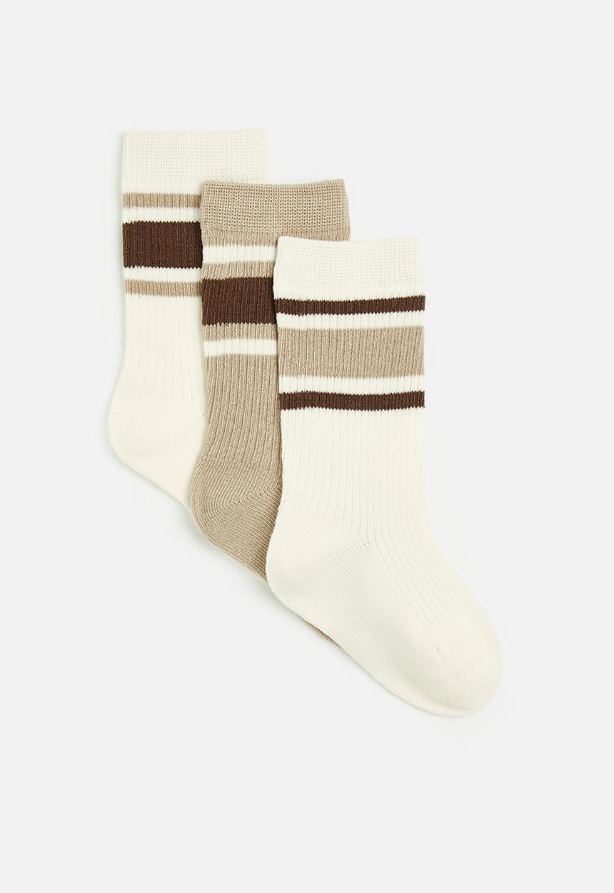 Cotton On - Kids 3 pack crew socks - mocha/rainy day stripes