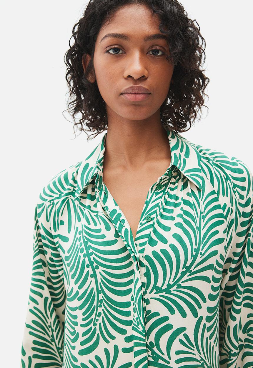 H&M - Viscose shirt dress - cream & green patterned