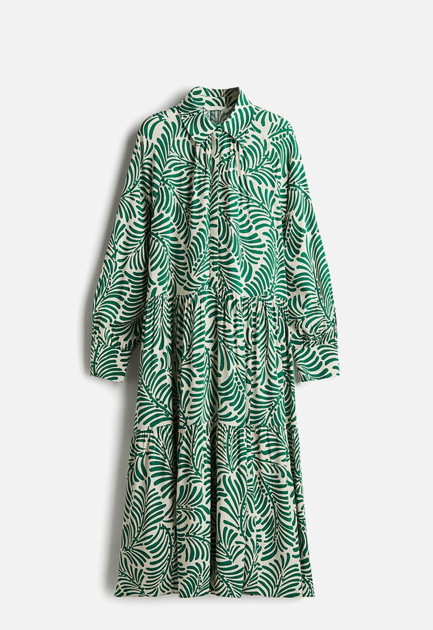 H&M - Viscose shirt dress - cream & green patterned