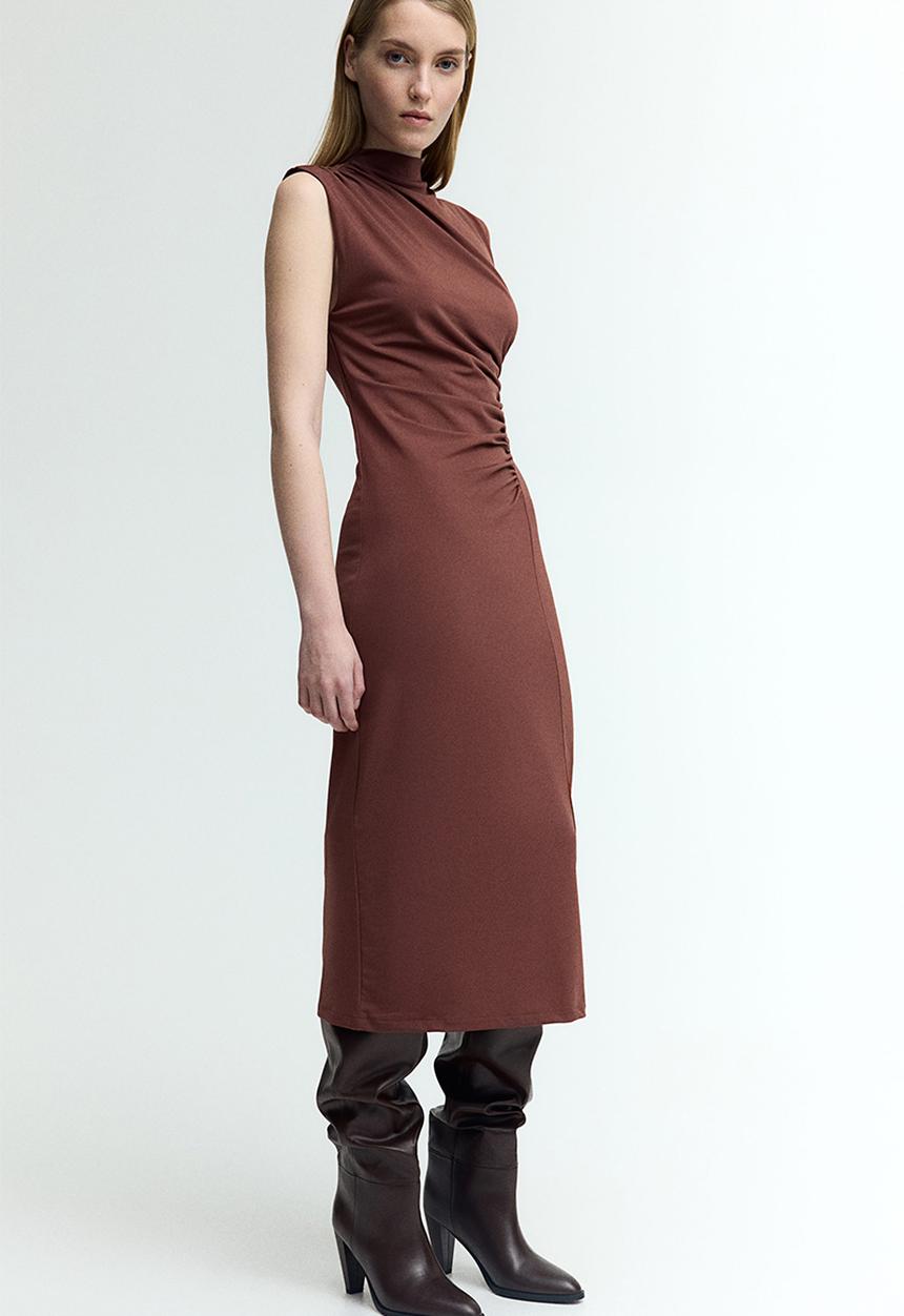 H&M - Draped turtleneck dress - dark brown