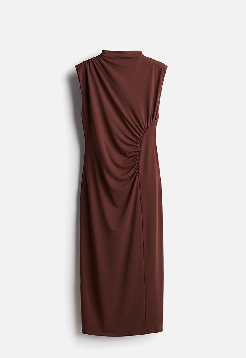 H&M - Draped turtleneck dress - dark brown