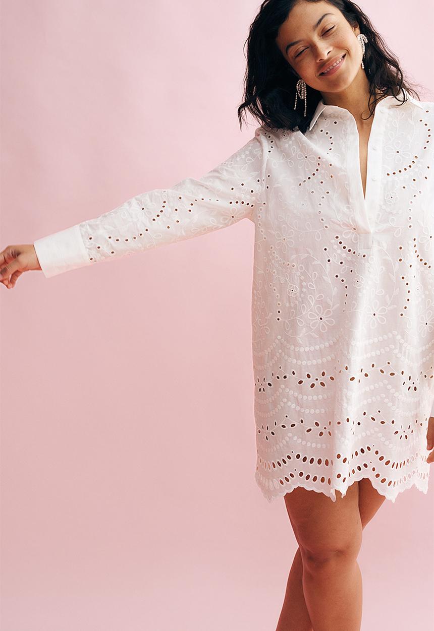 H&M - Broderie anglaise shirt dress - white