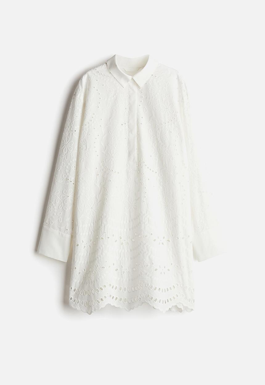 H&M - Broderie anglaise shirt dress - white