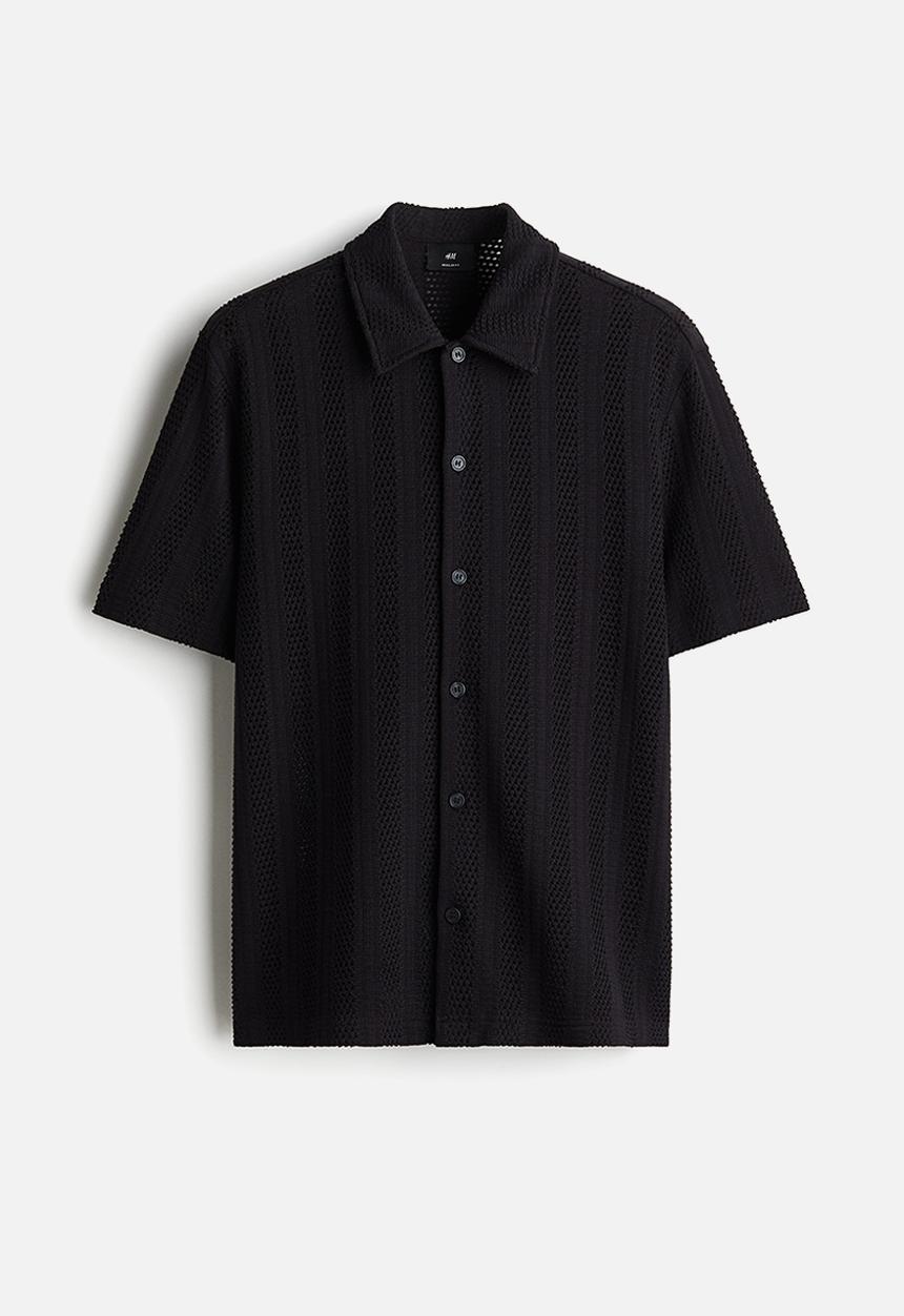 H&M - Regular fit jacquard-knit shirt - navy blue