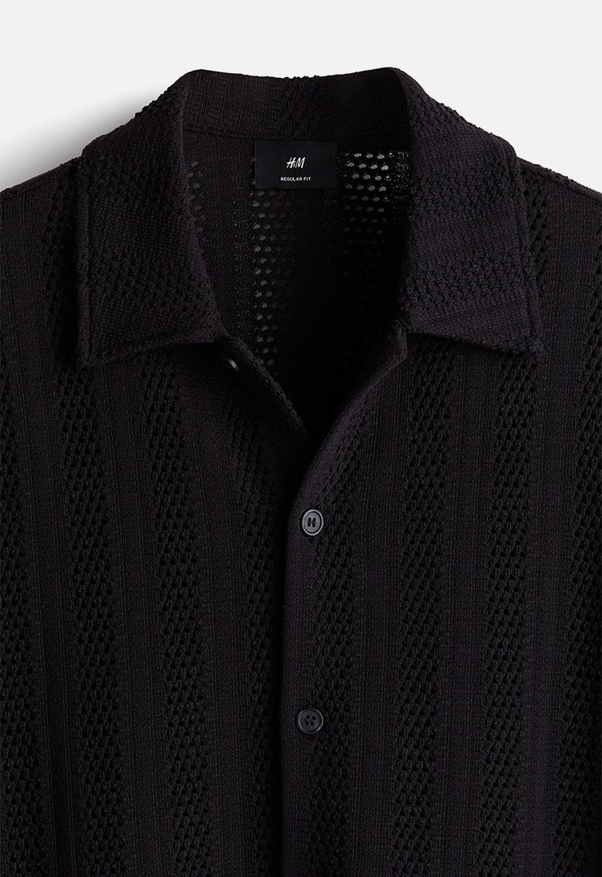 H&M - Regular fit jacquard-knit shirt - navy blue