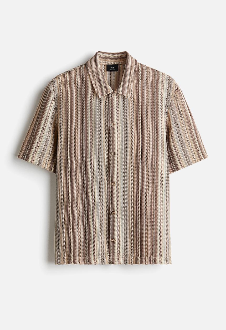 H&M - Regular fit crochet-look shirt - beige striped
