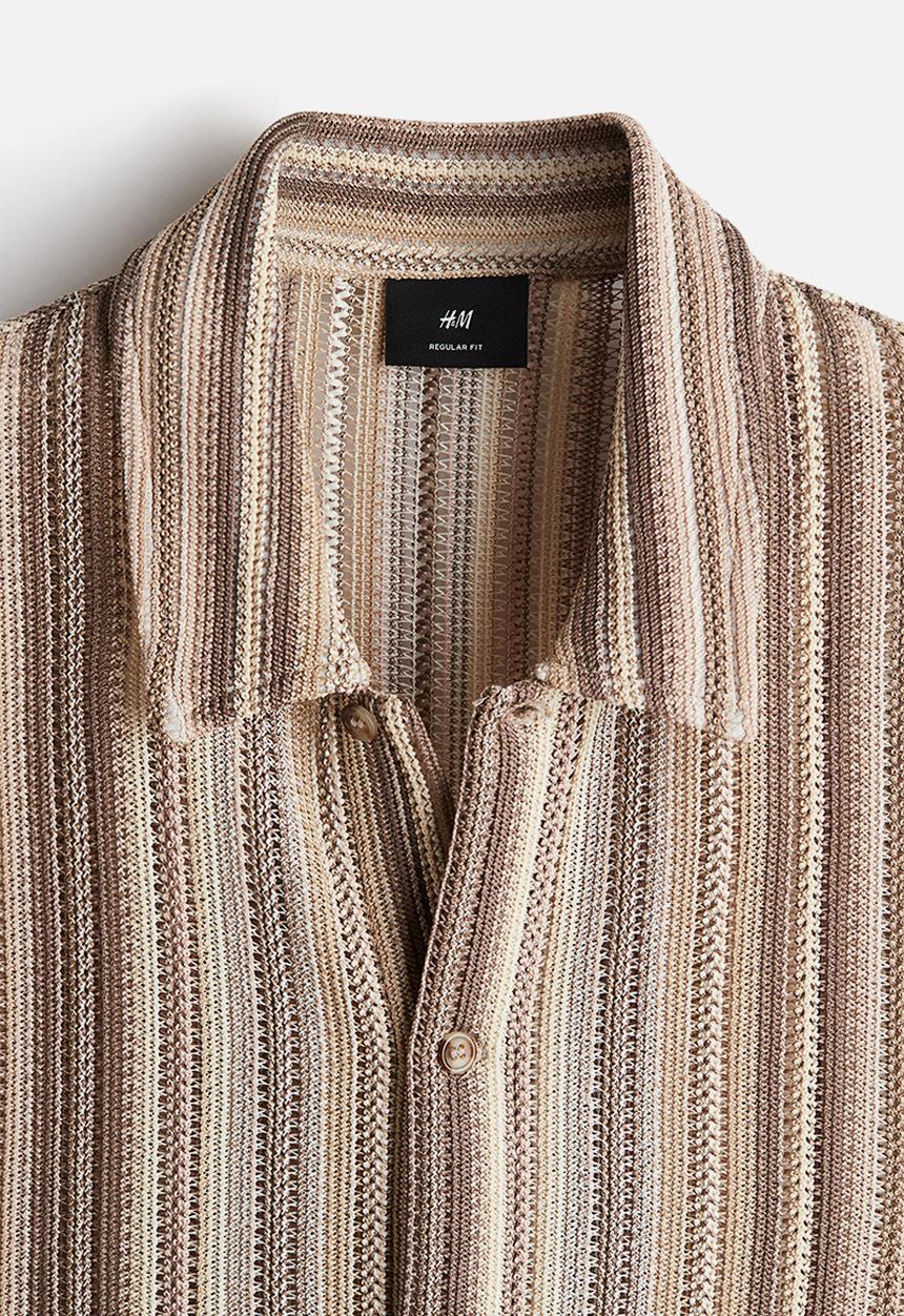 H&M - Regular fit crochet-look shirt - beige striped