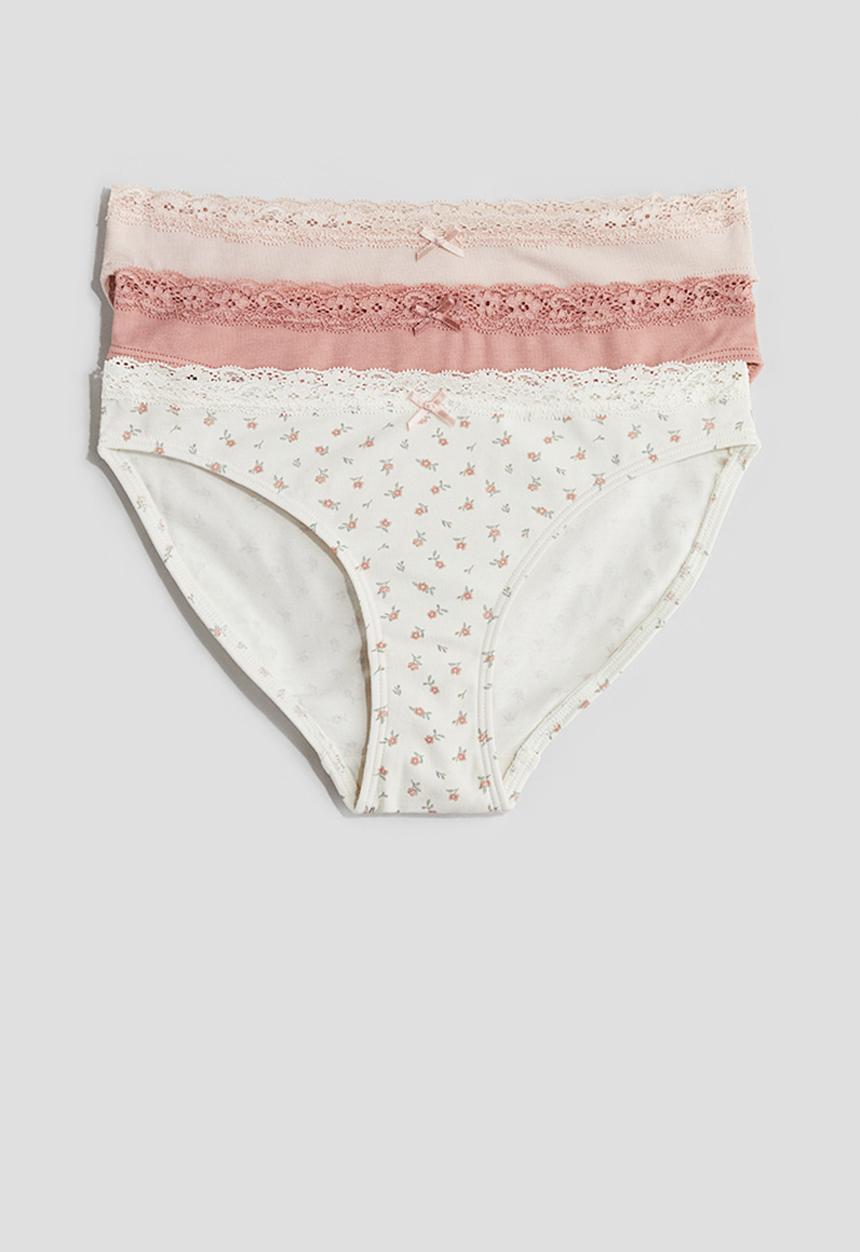 H&M - 3-Pack cotton briefs - dusty pink floral