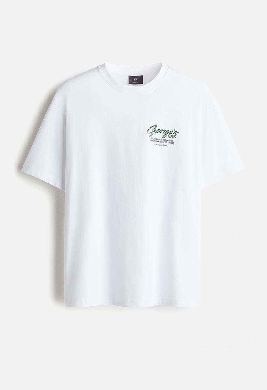H&M - Loose fit printed t-shirt - white george's gas