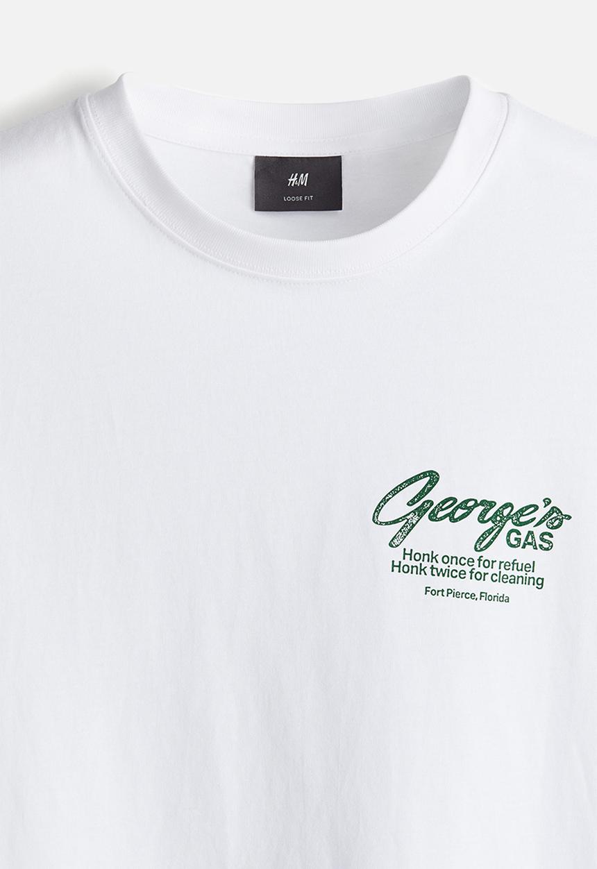 H&M - Loose fit printed t-shirt - white george's gas