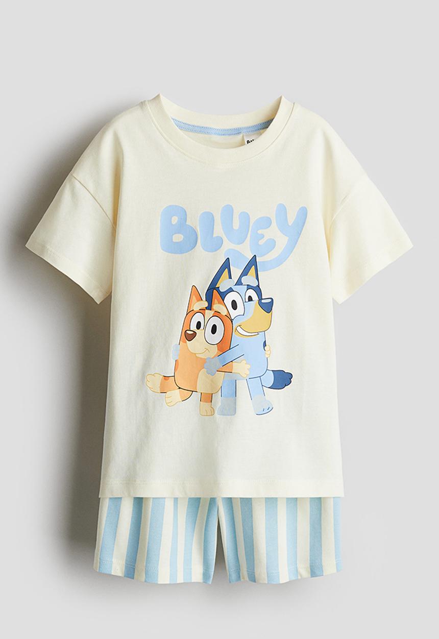 H&M - Printed cotton jersey pyjamas - light yellow bluey 