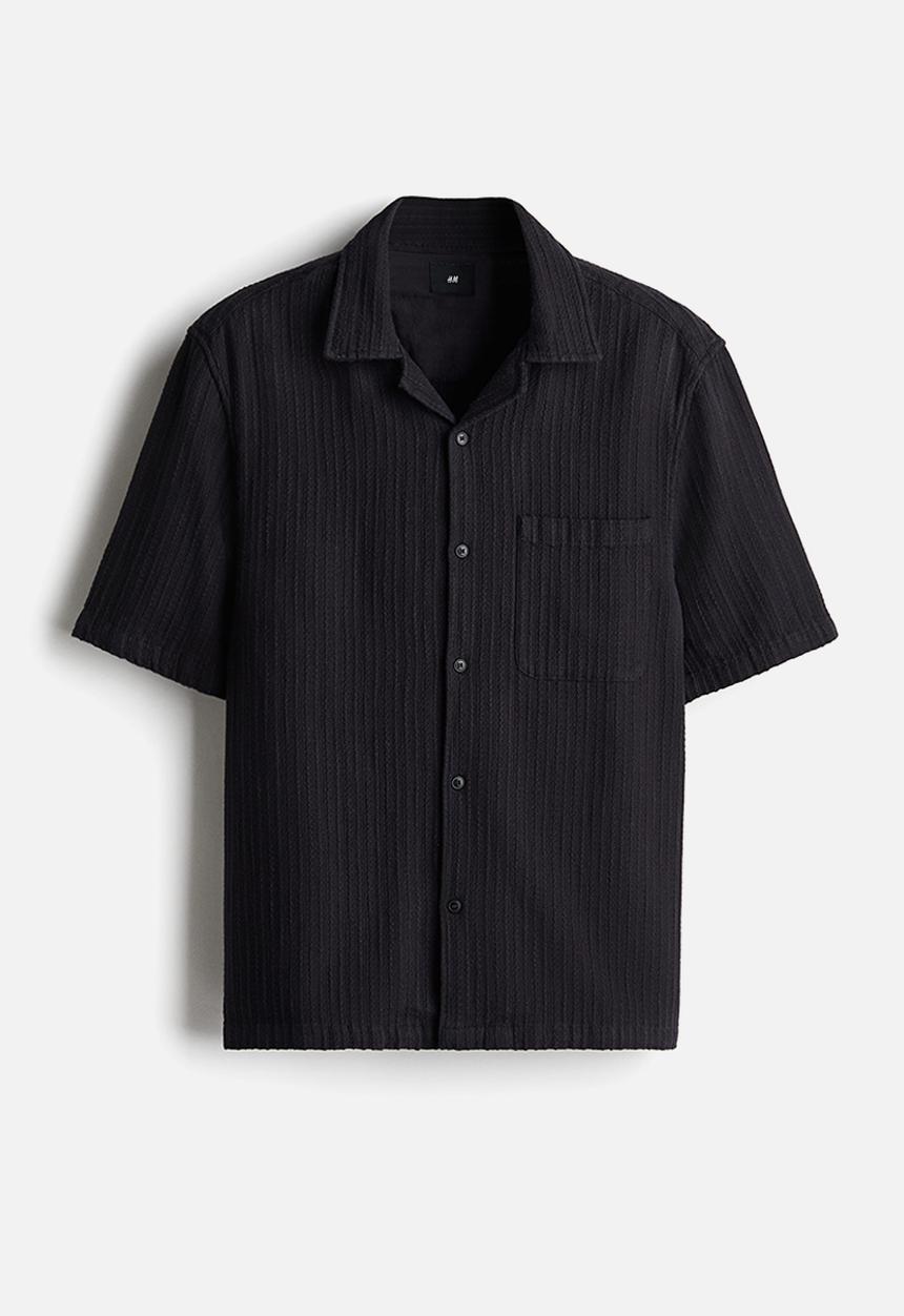 H&M - Regular fit textured resort shirt - navy blue