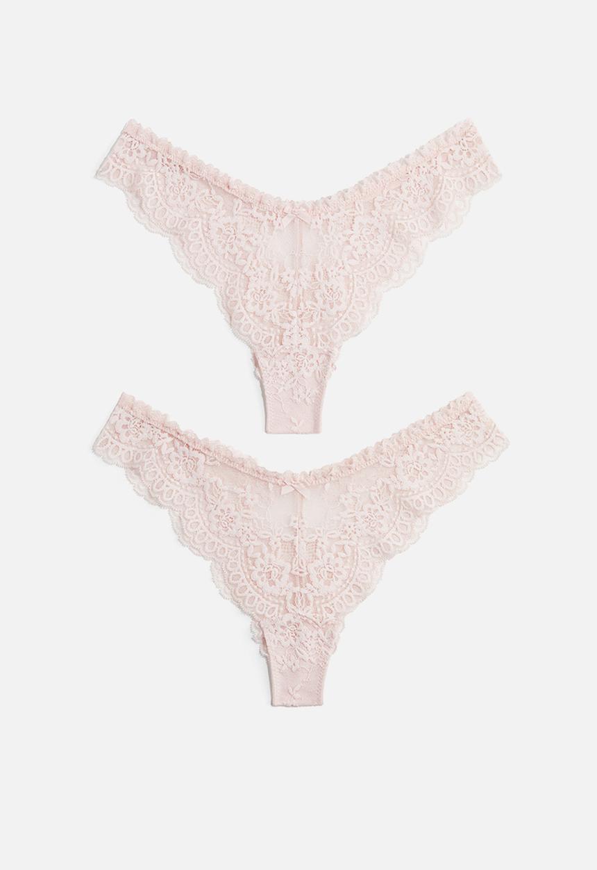 H&M - 2-pack lace brazilian briefs - light pink