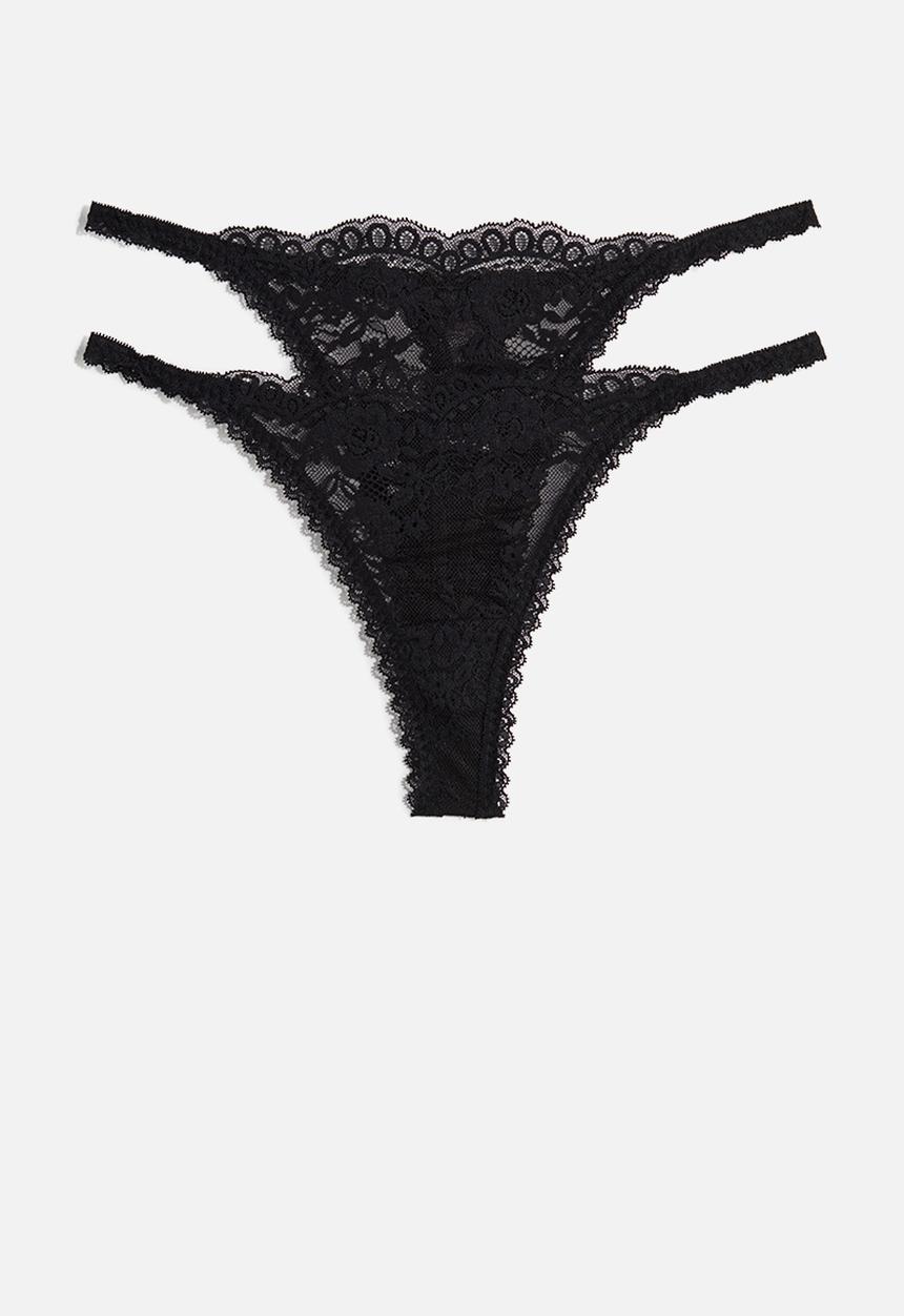 H&M - 2-Pack lace tanga thong briefs - black