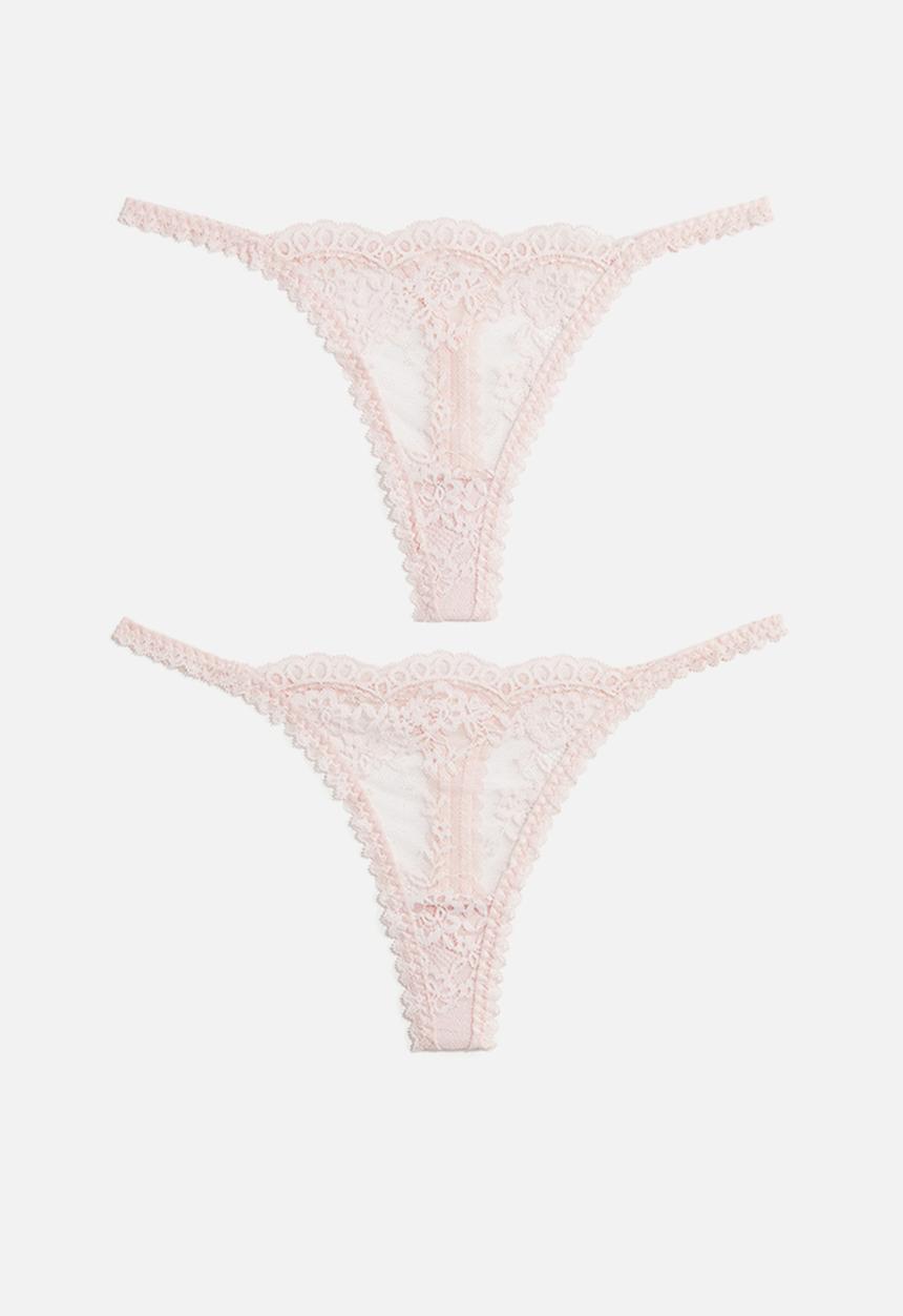 H&M - 2-Pack lace tanga thong briefs - light pink