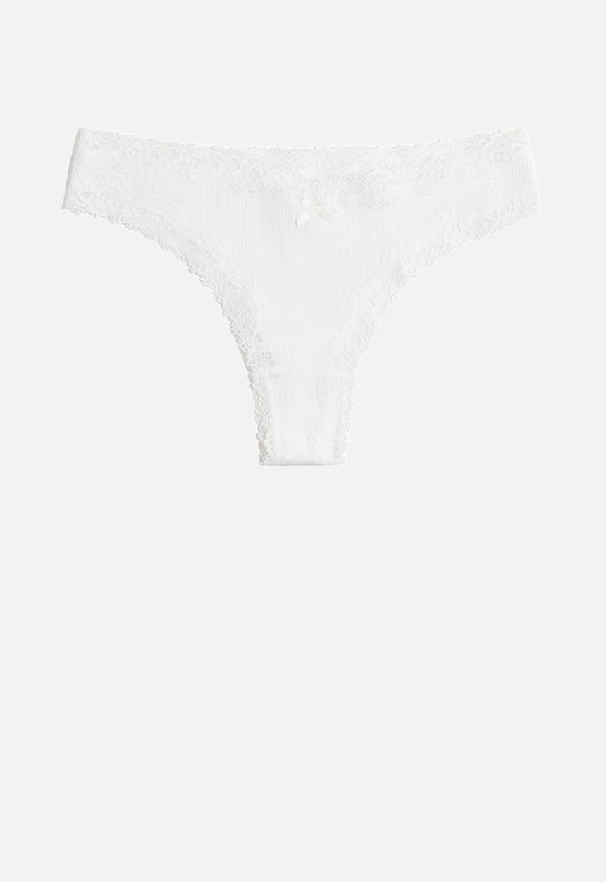 H&M - 3-Pack cotton and lace brazilian briefs - white