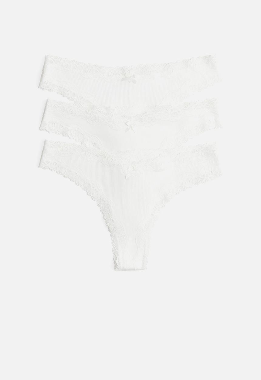 H&M - 3-Pack cotton and lace brazilian briefs - white