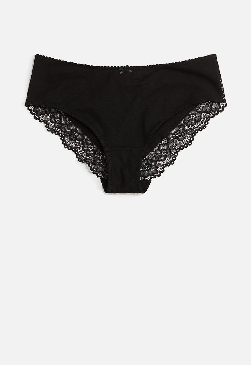 H&M - 3-Pack cotton and lace hipster briefs - black