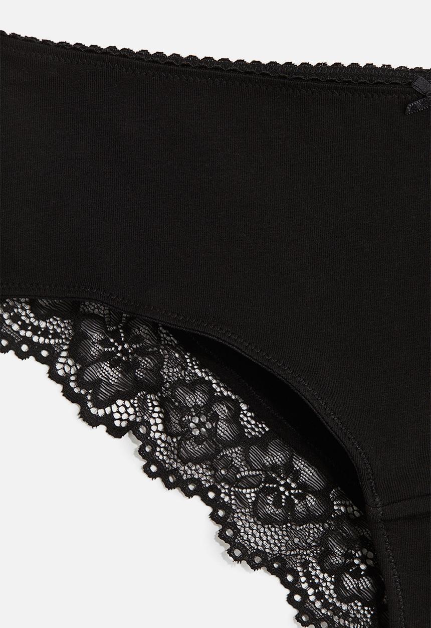 H&M - 3-Pack cotton and lace hipster briefs - black