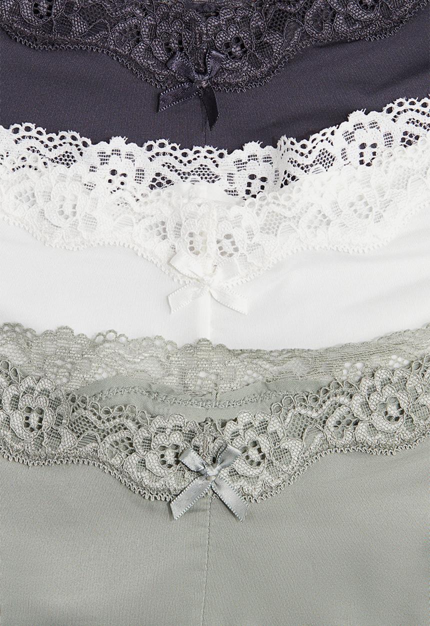 H&M - 3-Pack microfibre and lace hipster briefs - khaki green & grey