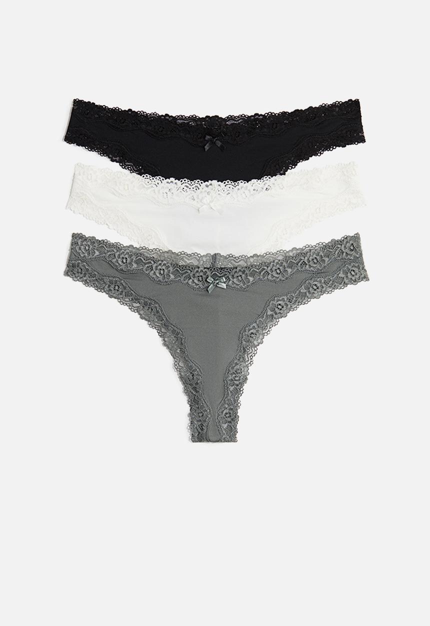 H&M - 3-Pack microfibre and lace brazilian briefs - multi