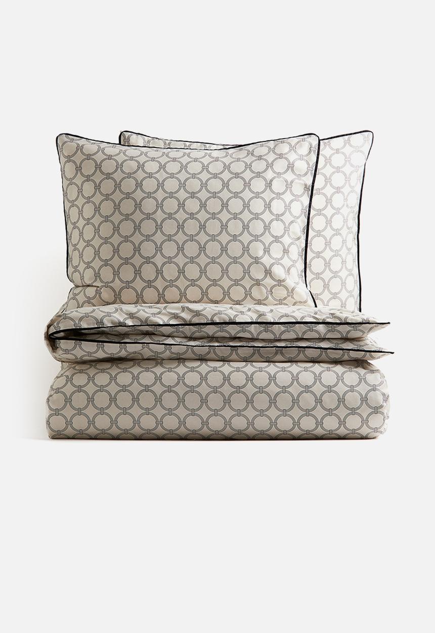 H&M - Cotton sateen double duvet cover set - natural white patterned