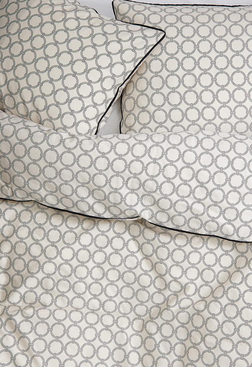 H&M - Cotton sateen double duvet cover set - natural white patterned