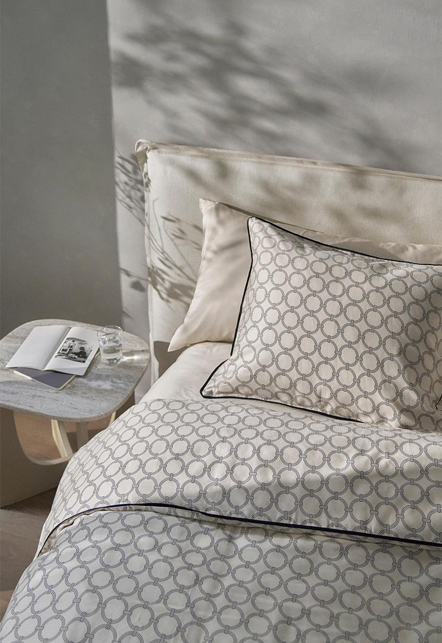 H&M - Cotton sateen double duvet cover set - natural white patterned