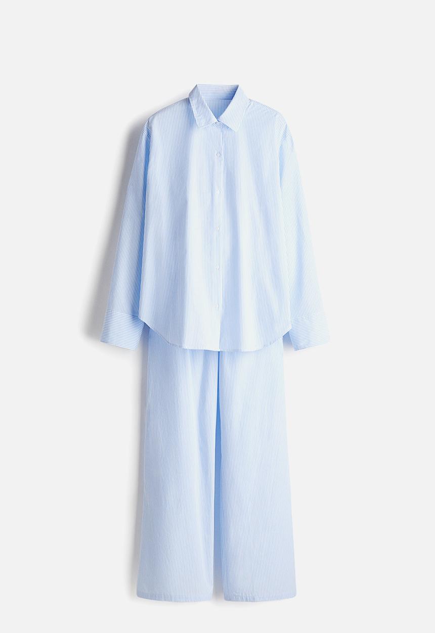 H&M - Cotton poplin pyjamas - light blue & white striped