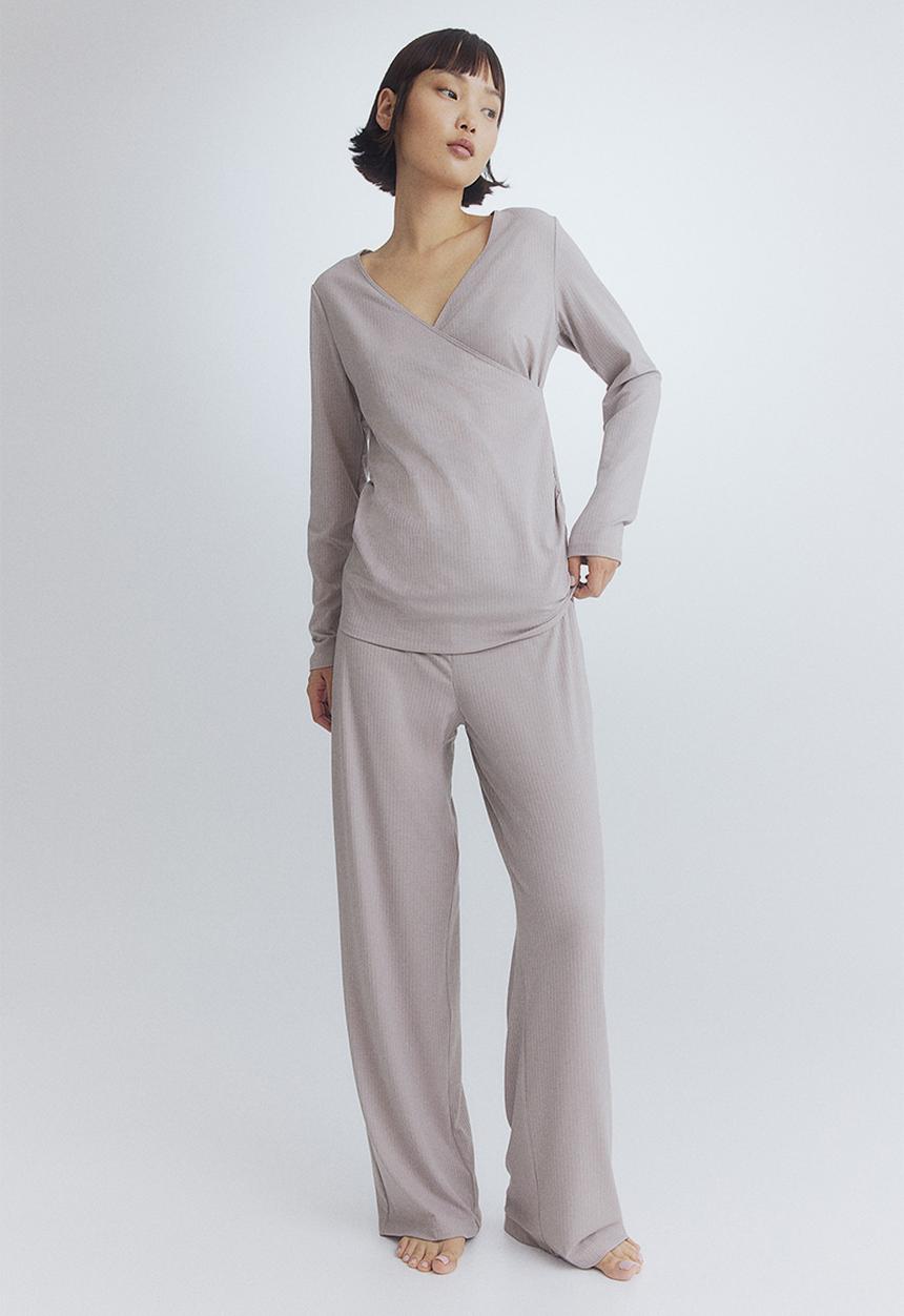 H&M - Mama ribbed trousers - light greige