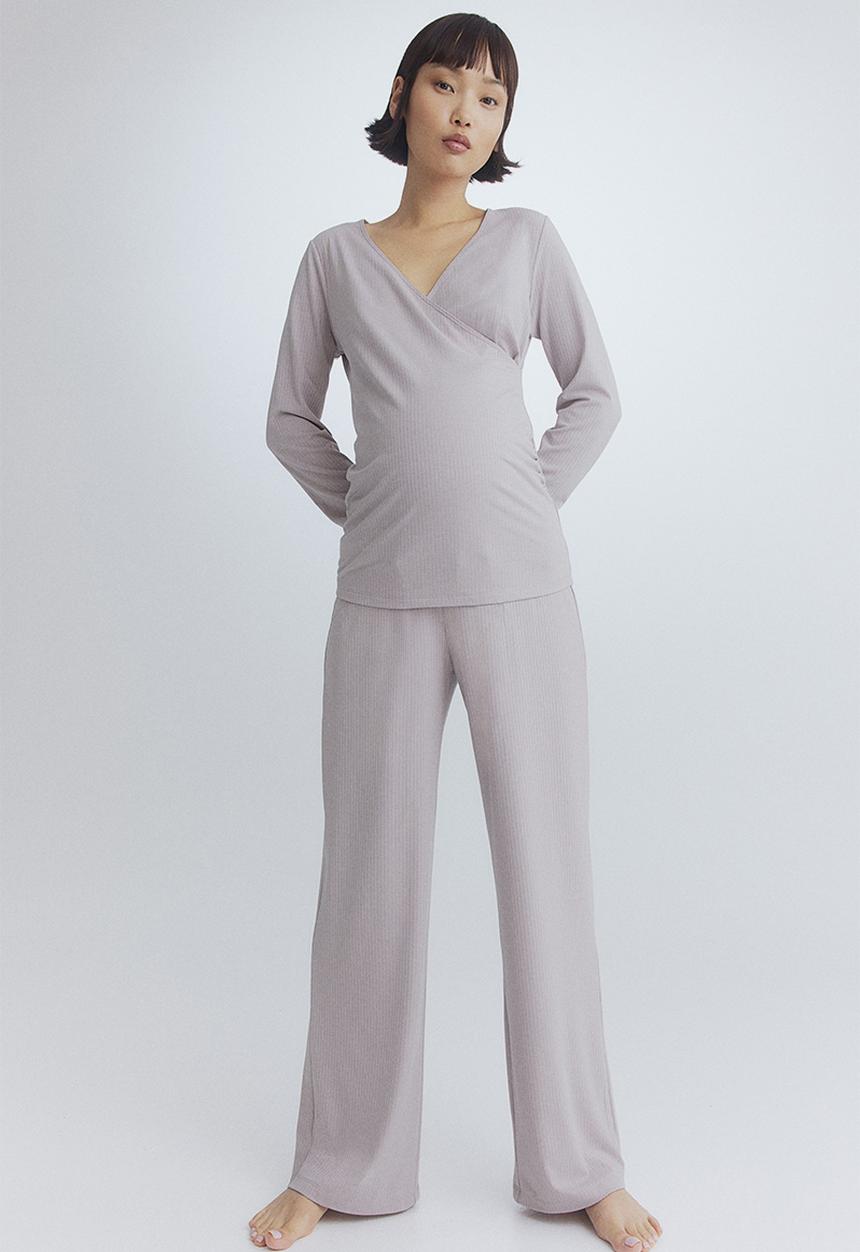 H&M - Mama ribbed trousers - light greige