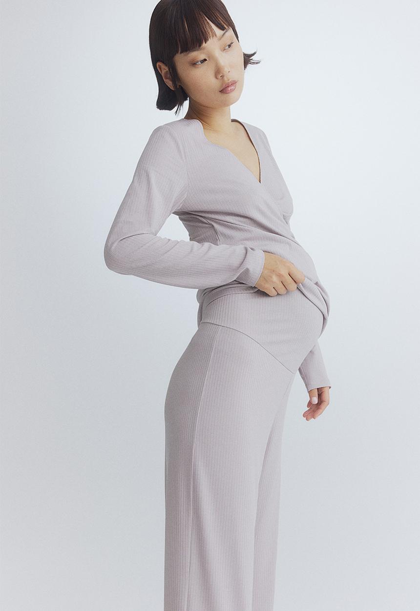 H&M - Mama ribbed trousers - light greige