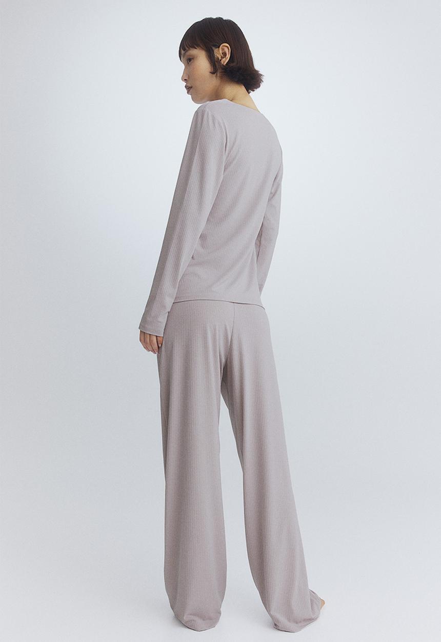 H&M - Mama ribbed trousers - light greige